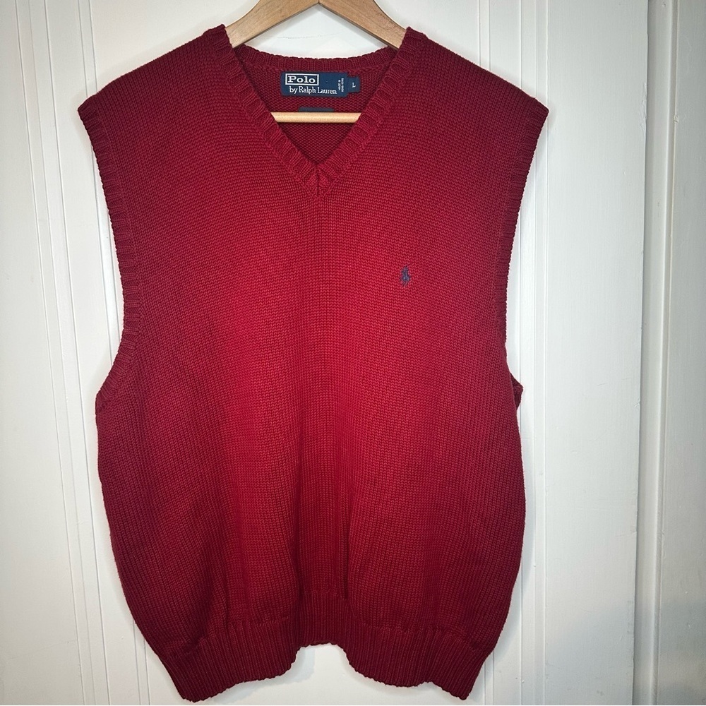 Vintage Ralph Lauren Men's V-Neck Red Sweater Vest large